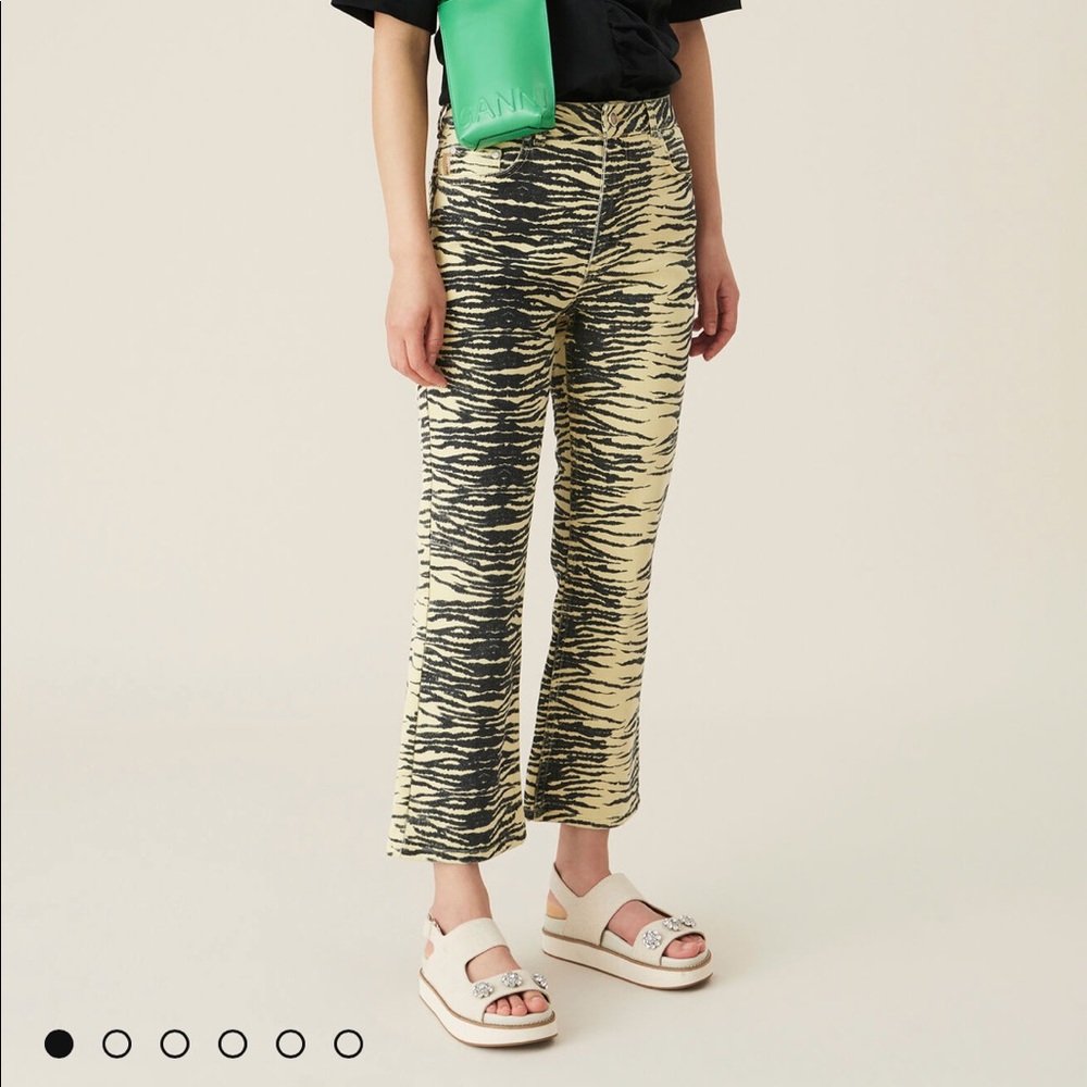 GANNI High Waisted Snake Print Jeans in Pale Banana
